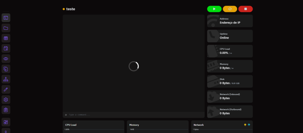 Imagem do painel de gerenciamento de jogos utilizada pela OTH HOST